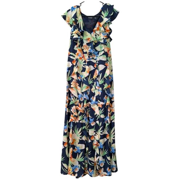 Lauren Ralph Lauren Floral Crinkle Georgette Gown Ruffled Maxi Dress Women's 14 - Picture 7 of 11